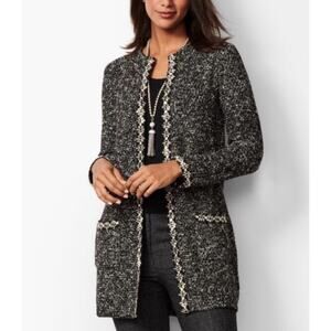 Talbots Knit Cardigan Black White Hook Front Medium Classic Capsule